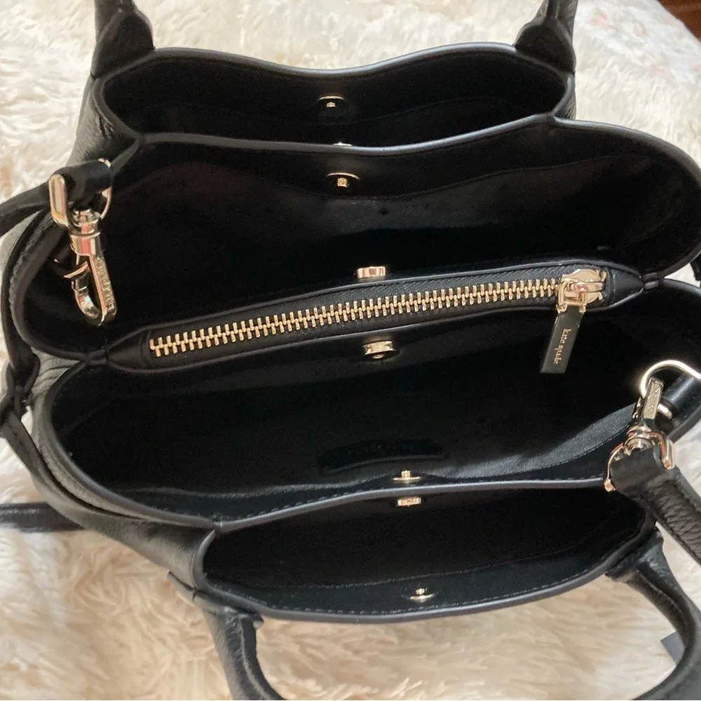 kate spade Black Pebbled Leather Satchel with Gold Logo